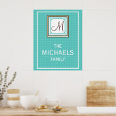 Poster gezinsMonogram - Aqua Check (Keuken)