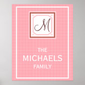 Poster gezinsMonogram - Roze cheque (Voorkant)