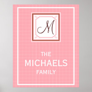 Poster gezinsMonogram - Roze cheque