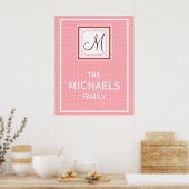 Poster gezinsMonogram - Roze cheque (Keuken)