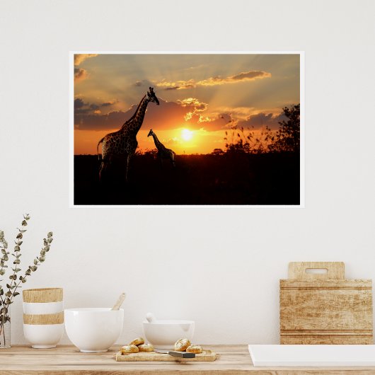 Poster Giraffes op een Afrikaanse zonsondergang (Keuken)