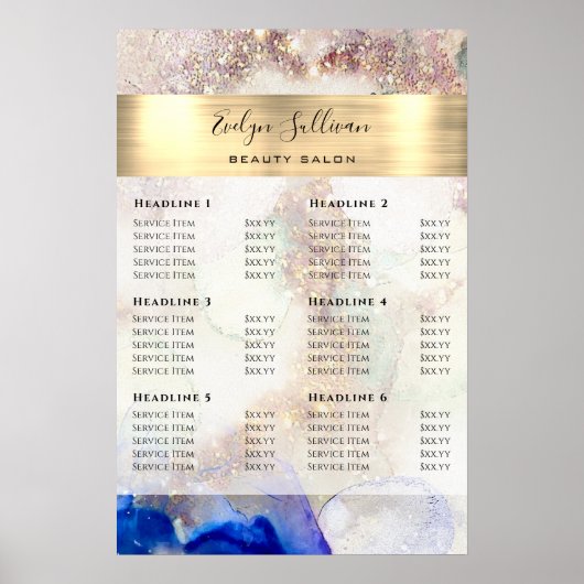 Poster Glitter Waterverf en Gold Foil Price List (Voorkant)