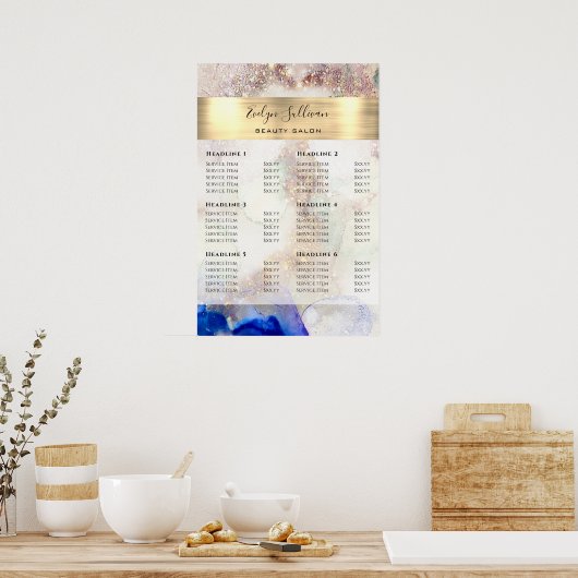 Poster Glitter Waterverf en Gold Foil Price List (Keuken)