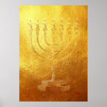 Poster Golden Menorah Judaica