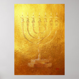 Poster Golden Menorah Judaica