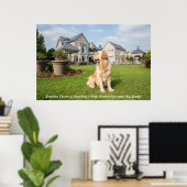 Poster Golden Retriever in tuin met citaat (Thuiskantoor)