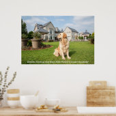Poster Golden Retriever in tuin met citaat (Keuken)