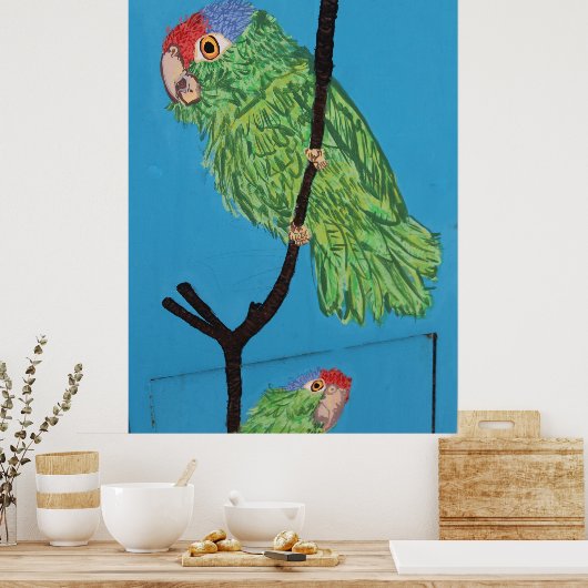 poster groene papegaai (Keuken)