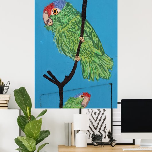 poster groene papegaai (Thuiskantoor)