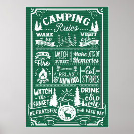Poster Groene witte Camping Rules