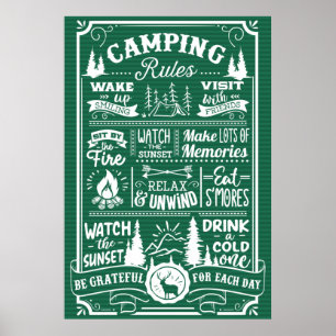 Poster Groene witte Camping Rules