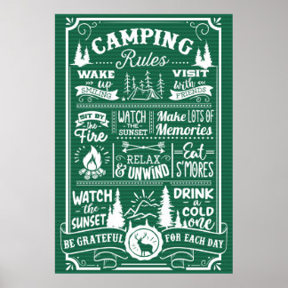 Poster Groene witte Camping Rules