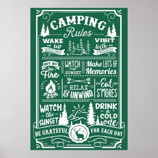 Poster Groene witte Camping Rules (Voorkant)