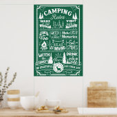 Poster Groene witte Camping Rules (Keuken)