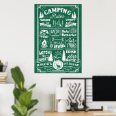 Poster Groene witte Camping Rules (Thuiskantoor)