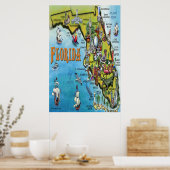 Poster Grote Florida Cartoon Map (Keuken)