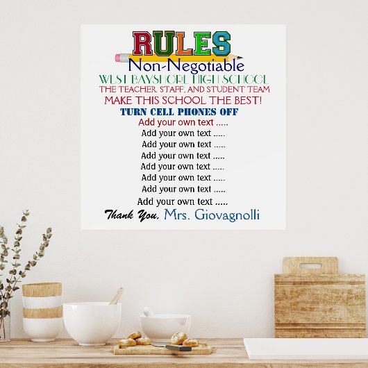 Poster grote SCHOOLREGELS (Keuken)