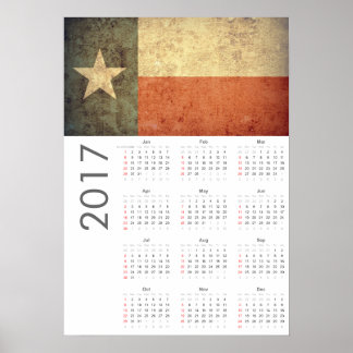 Poster Grunge Texas Flag Calendar 2017