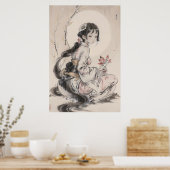Poster Gueixa e Lua - Arte Tradicional Chinesa (Keuken)