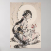 Poster Gueixa e Lua - Arte Tradicional Chinesa (Voorkant)