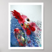 Poster - Haan en Hen in Aquarel (Voorkant)