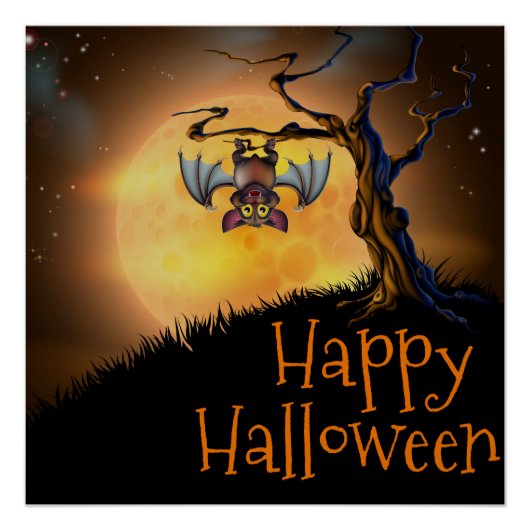 Poster/Happy Halloween Cute Bat Poster (Voorkant)