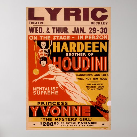 Poster HARDEEN Magiciër Mentalist VAUDEVILLE (Voorkant)