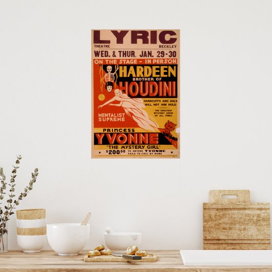 Poster HARDEEN Magiciër Mentalist VAUDEVILLE (Keuken)