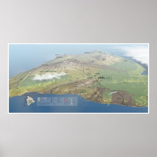 Poster Hawaii Volcanoes map (Voorkant)