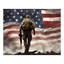 Poster-Hero Militaire Soldaat w / Amerikaanse vlag