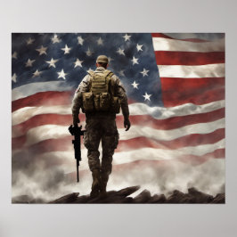 Poster-Hero Militaire Soldaat w / Amerikaanse vlag Poster