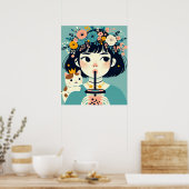 Poster “Het kleine meisje met de bubble tea“ (Keuken)
