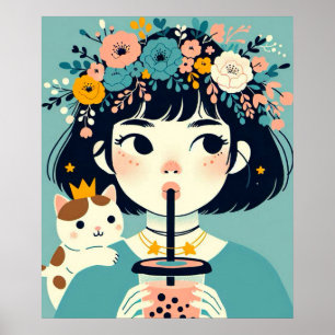 Poster “Het kleine meisje met de bubble tea“