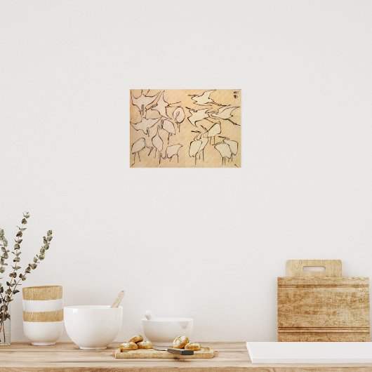 Poster Hokusai Cranes (Keuken)