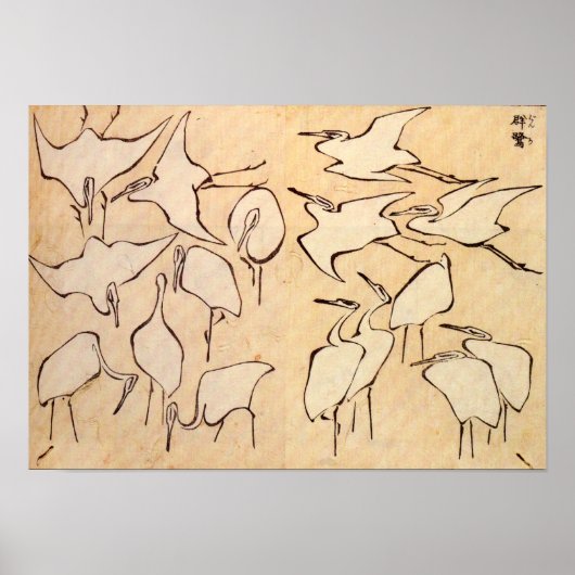 Poster Hokusai Cranes (Voorkant)