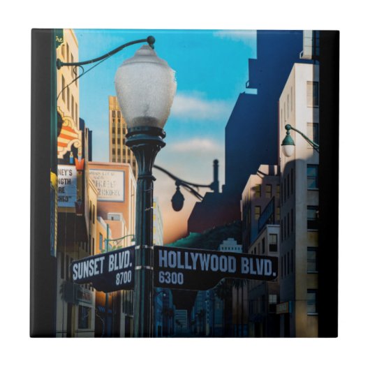 Poster Hollywood Blvd. Keramische tegel Tegeltje (Voorkant)