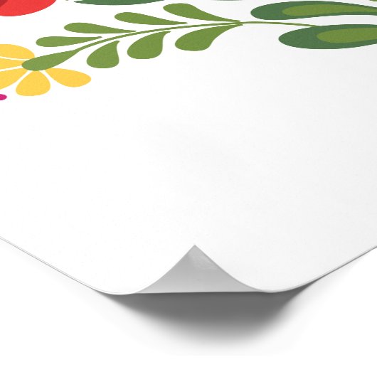 Poster Hongaarse Folk Design Red Rose en Peppers (Hoek)