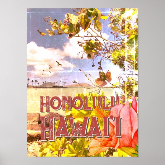 Poster - Honolulu Hawaii met Hibiscus (Voorkant)