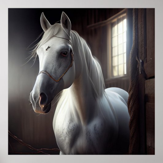 Poster horse white (Voorkant)