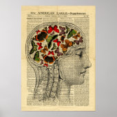 Poster Human Head Brain Butterflies over de krant (Voorkant)