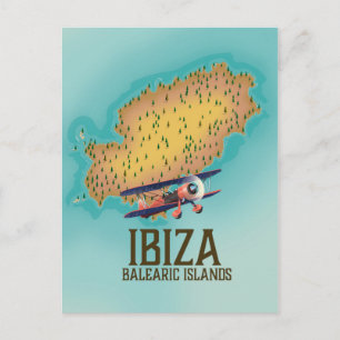 Poster Ibiza Balearic Islands map Briefkaart
