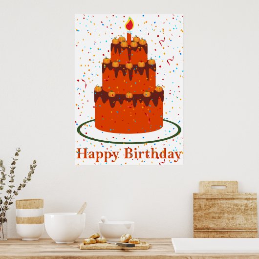 Poster in de herfst Happy Birthday (Keuken)