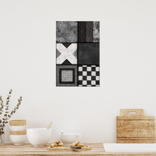 Poster in zwart-wit, kant en spiderweb (Keuken)