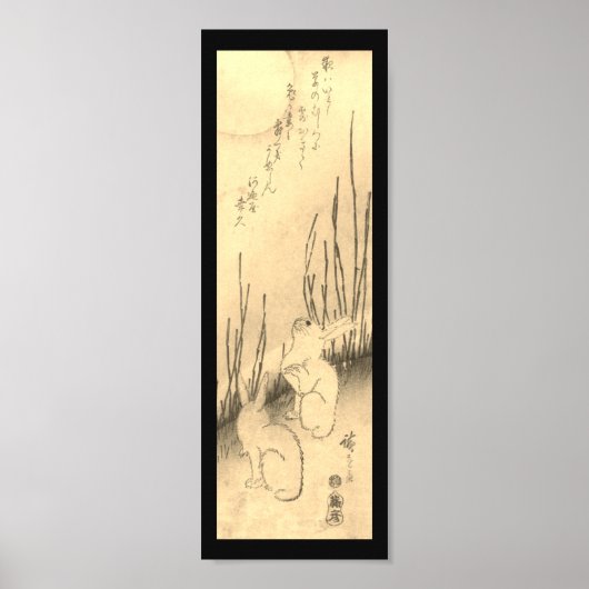 Poster: JAPANESE PRINT OF TWO RABBITS AND THE MOON (Voorkant)