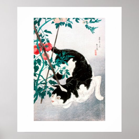 POSTER : JAPANESE WOODBLOCK : Kat met tomaat (Voorkant)