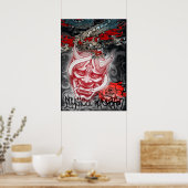 Poster Japans masker en draak (Keuken)