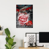 Poster Japans masker en draak (Thuiskantoor)