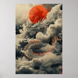 Poster Japanse Draak Ukiyo-e – Mythische Kracht Po