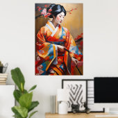 Poster | Japanse vrouw | Olieverfstijl (Thuiskantoor)