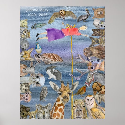 Poster: Joanna flying amongst the animals Poster (Voorkant)